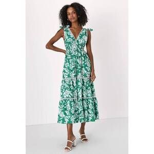 Lulus Sweet Spectacle Green Floral Tie-strap Maxi Dress With Pockets - Size L